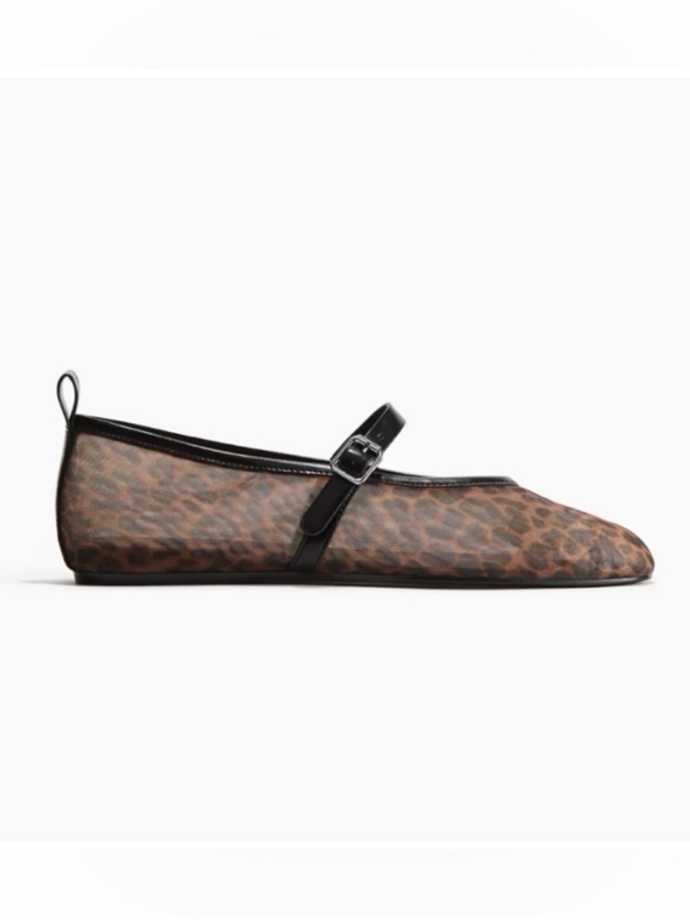 H&M Mesh Mary Jane Ballet Flats NWT Black Brown Leopard Print Size 8